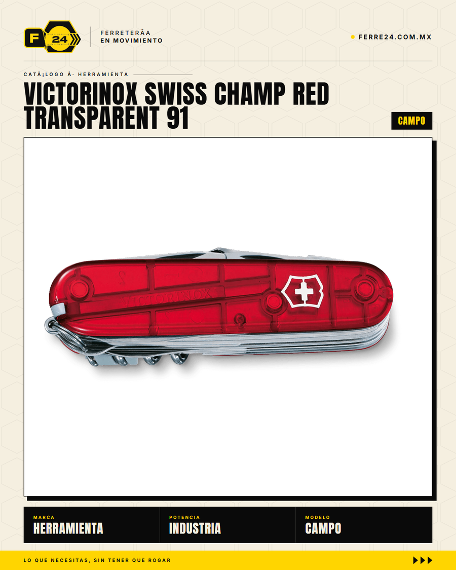 Victorinox Swiss Champ 91mm Rojo Transparente — Navaja Multiusos 33 Funciones — vista 002