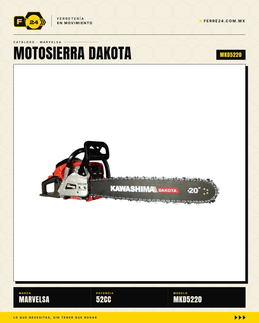 Motosierra Kawashima Dakota 52cc — Barra 20 Pulg. + Kit Completo · sec_002