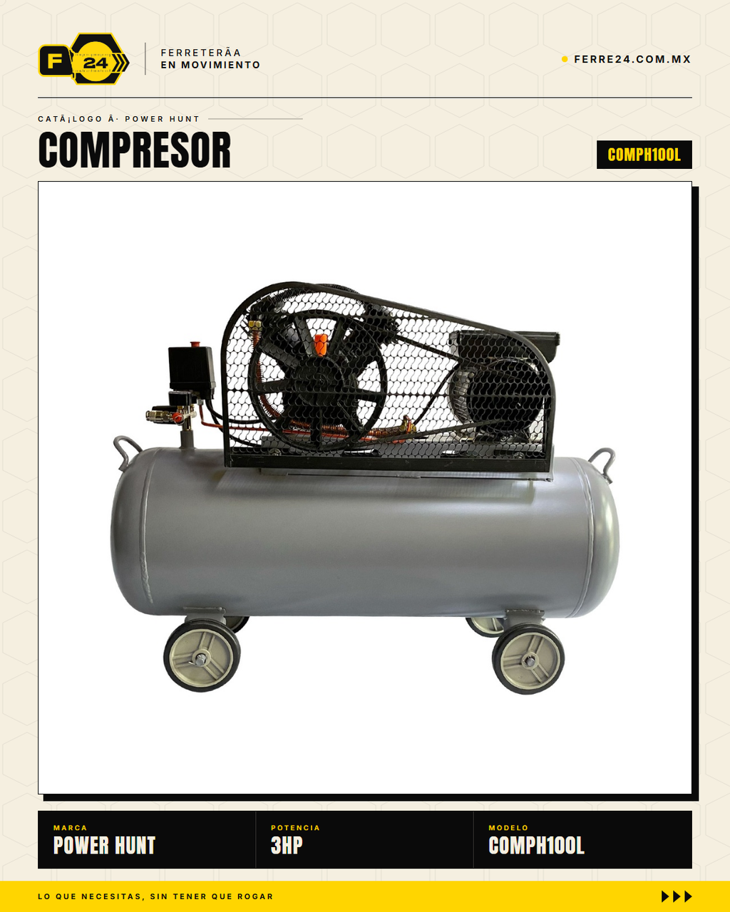 Compresor de Aire 3 HP 100 L Transmisión por Banda — Power Hunt COMPH100L · sec_002