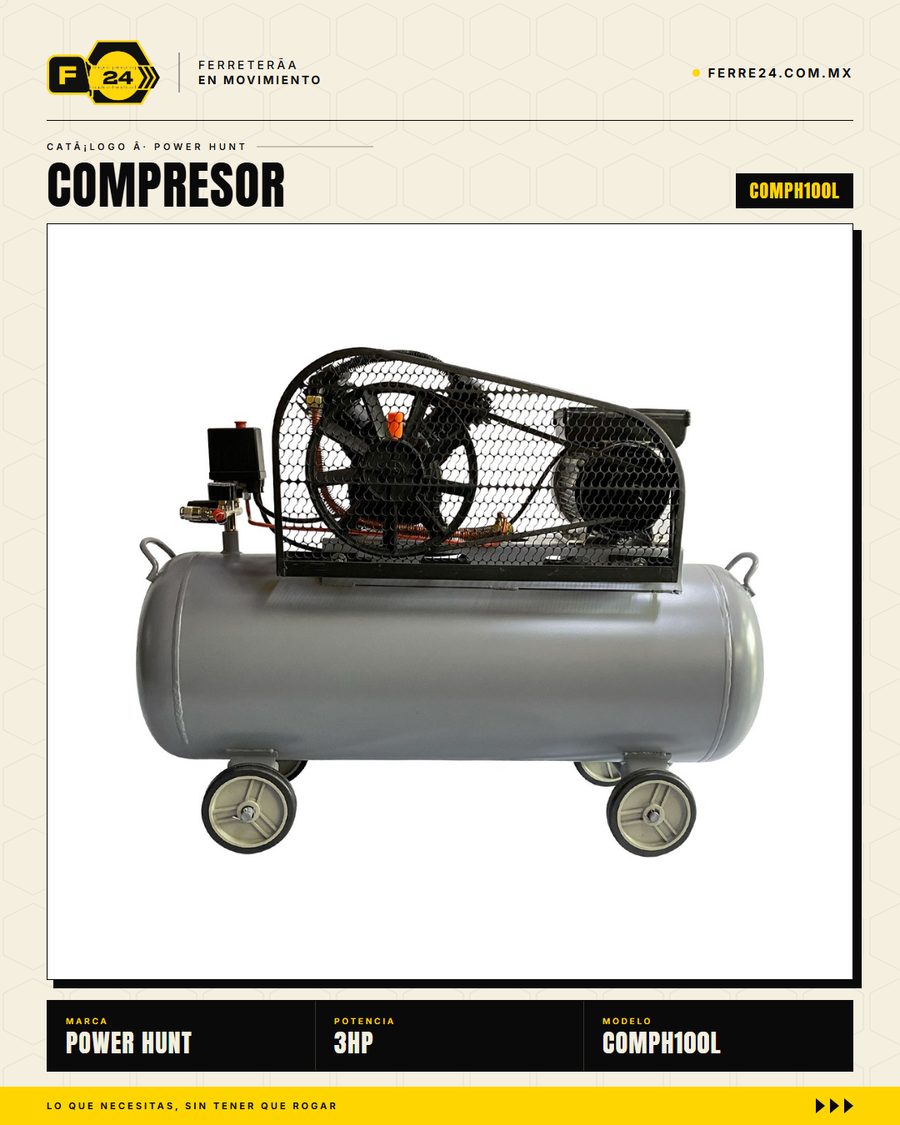 Compresor de Aire 3 HP 100 L Transmisión por Banda — Power Hunt COMPH100L · sec_002