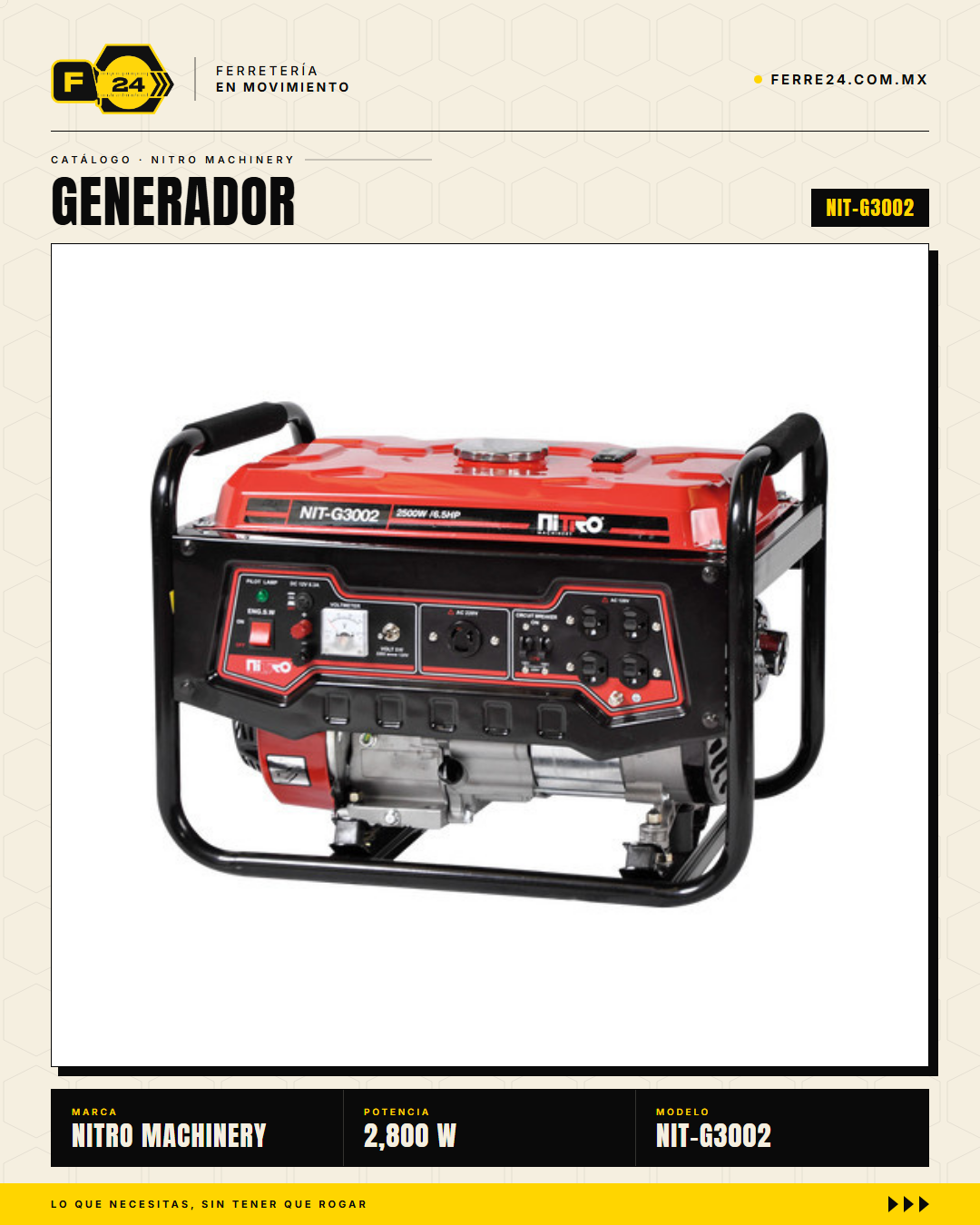Generador a gasolina 2,800 W Nitro Machinery NIT-G3002 · sec_002