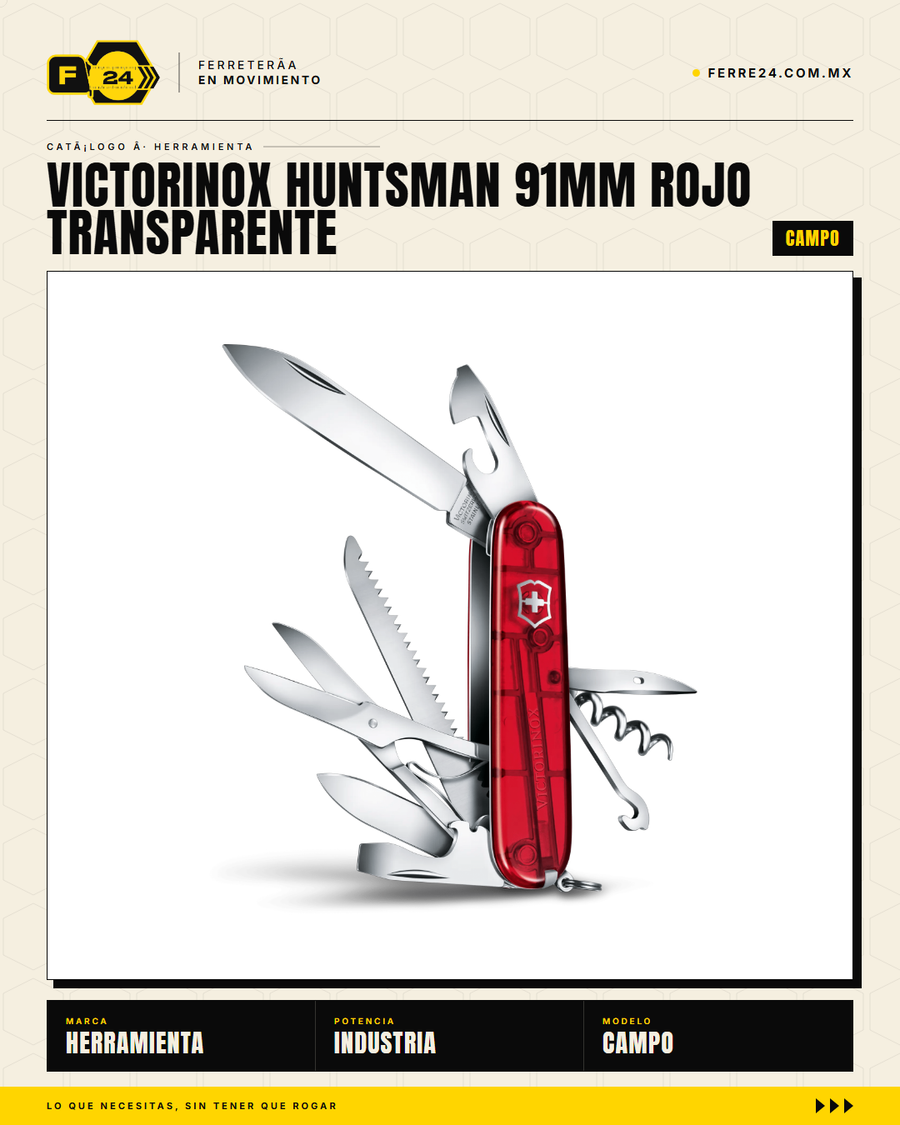 Victorinox Huntsman 91mm Rojo Transparente — 15 Funciones — vista alternativa