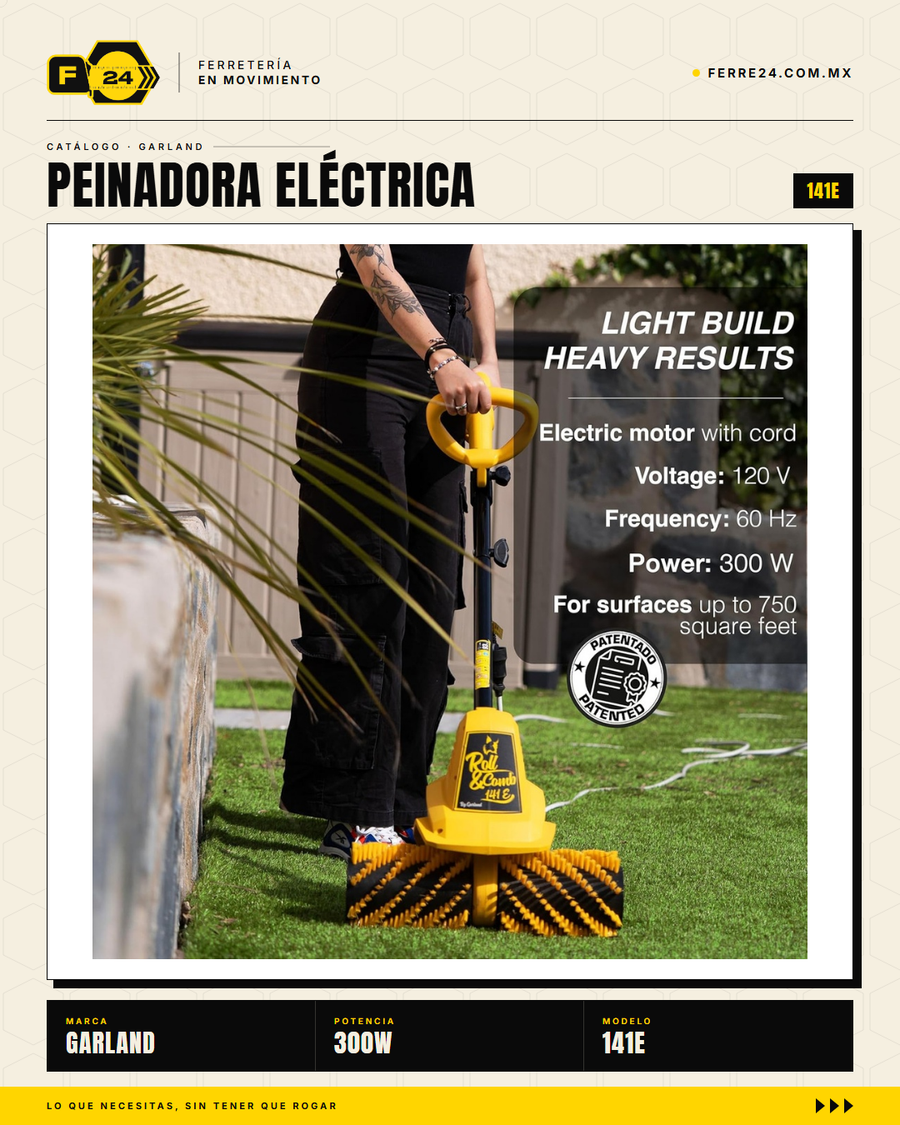 Peinadora Eléctrica 300 W para Pasto Sintético Roll & Comb 141E · sec_002