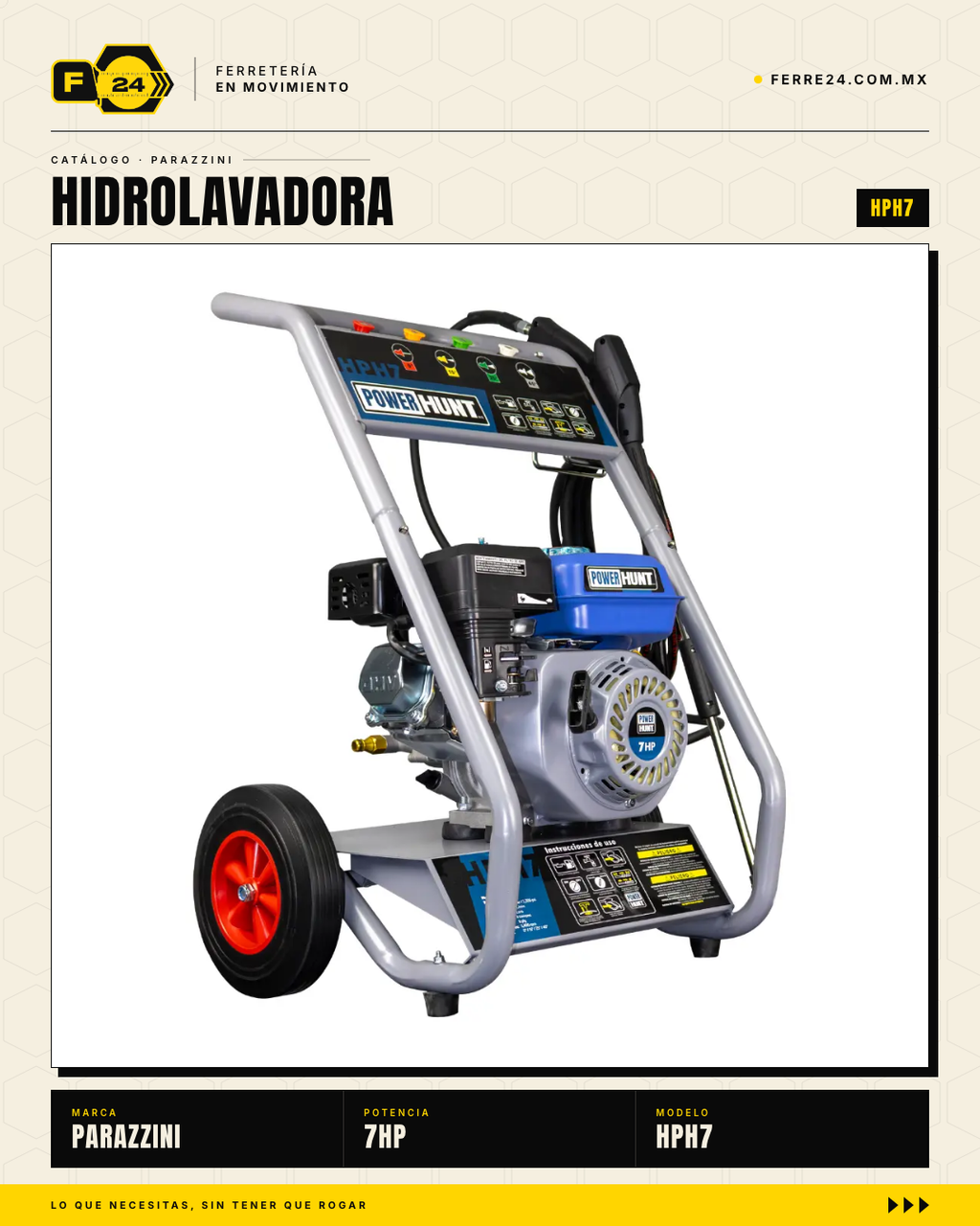 Hidrolavadora Power Hunt HPH7 — 7 HP, 2,200 PSI, sin corriente · sec_002