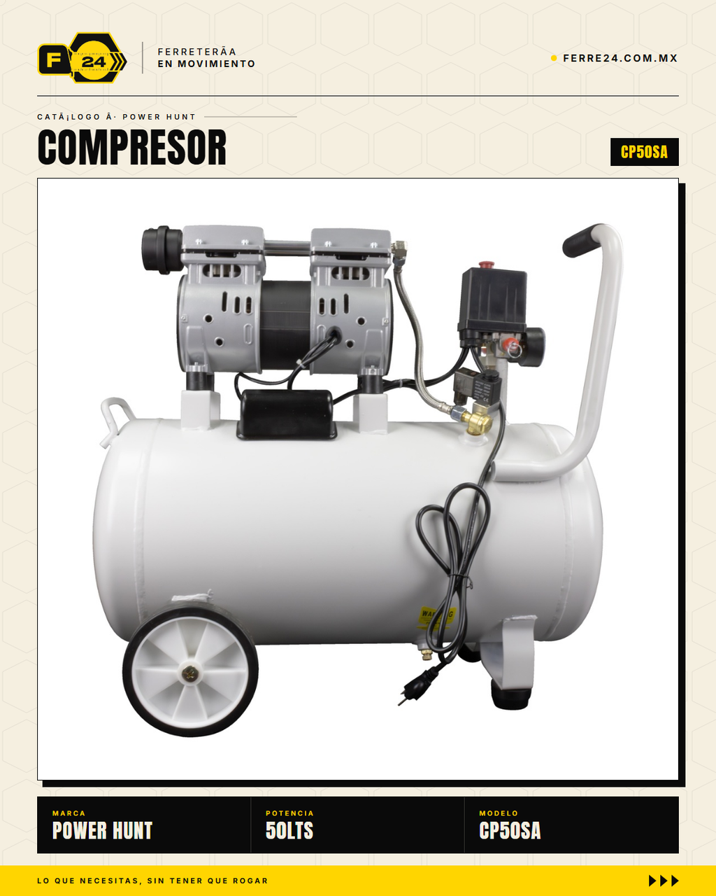 Compresor Power Hunt 50 L — Libre de Aceite, Doble Conexión Rápida · sec_002