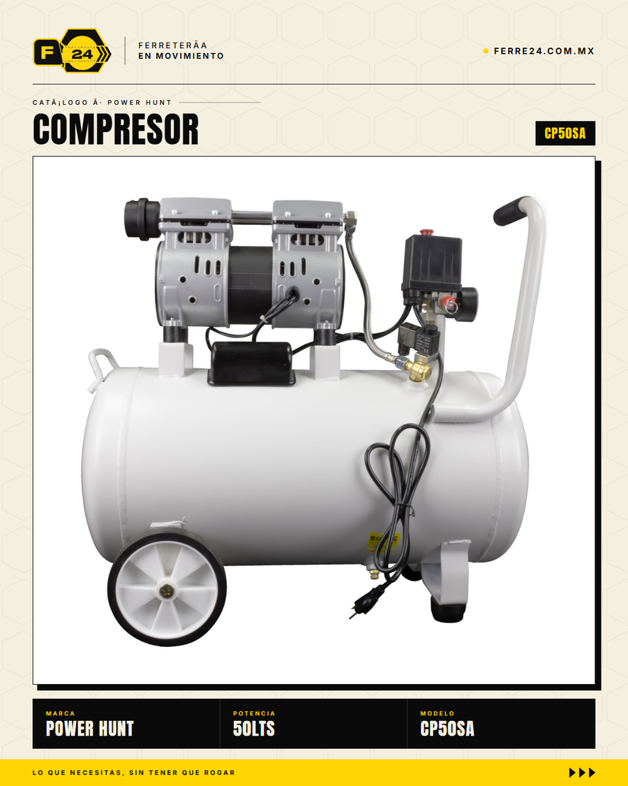 Compresor Power Hunt 50 L — Libre de Aceite, Doble Conexión Rápida · sec_002