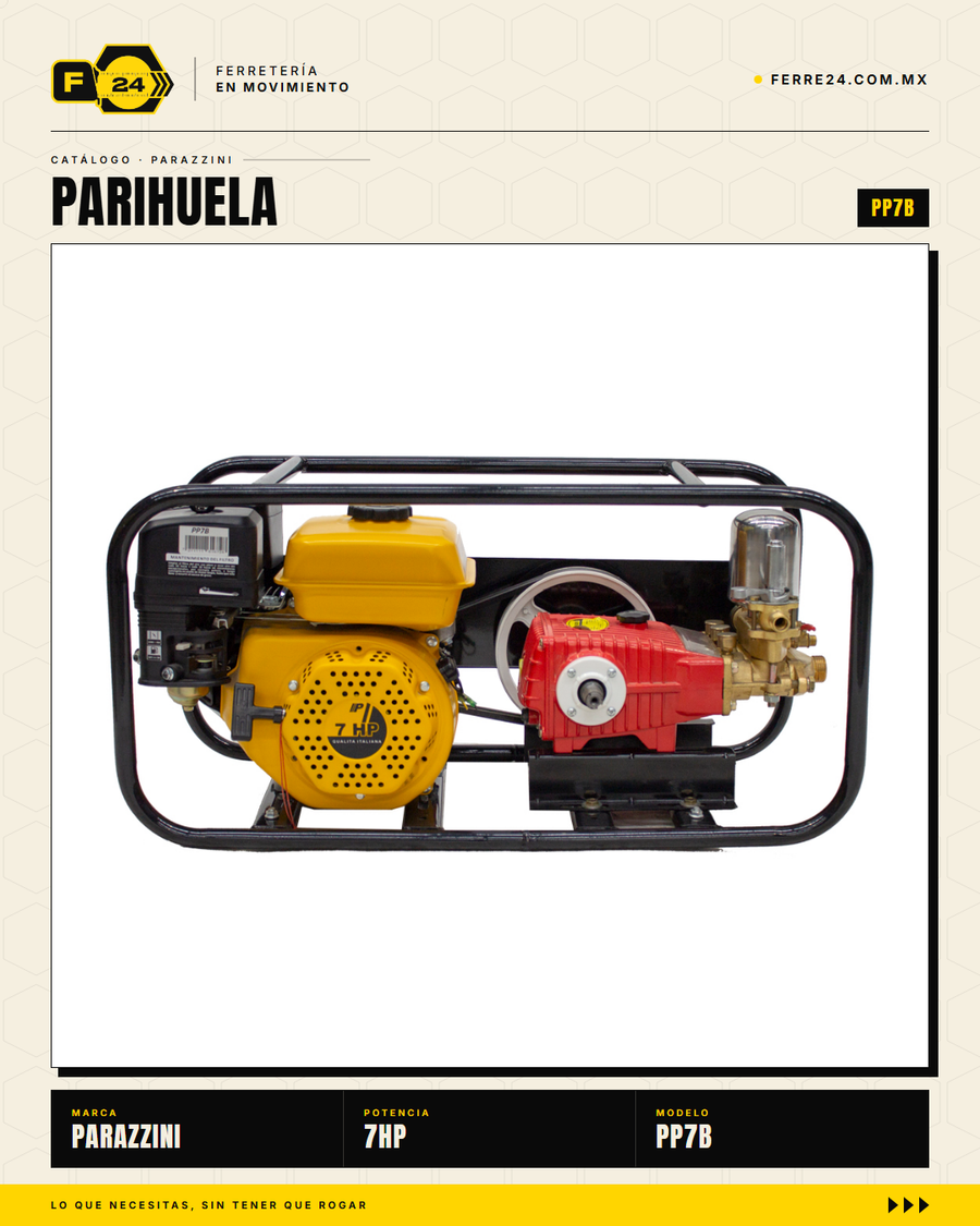 Kit Parihuela Parazzini 7 HP — Bomba Bronce + 100 m de Manguera · sec_002