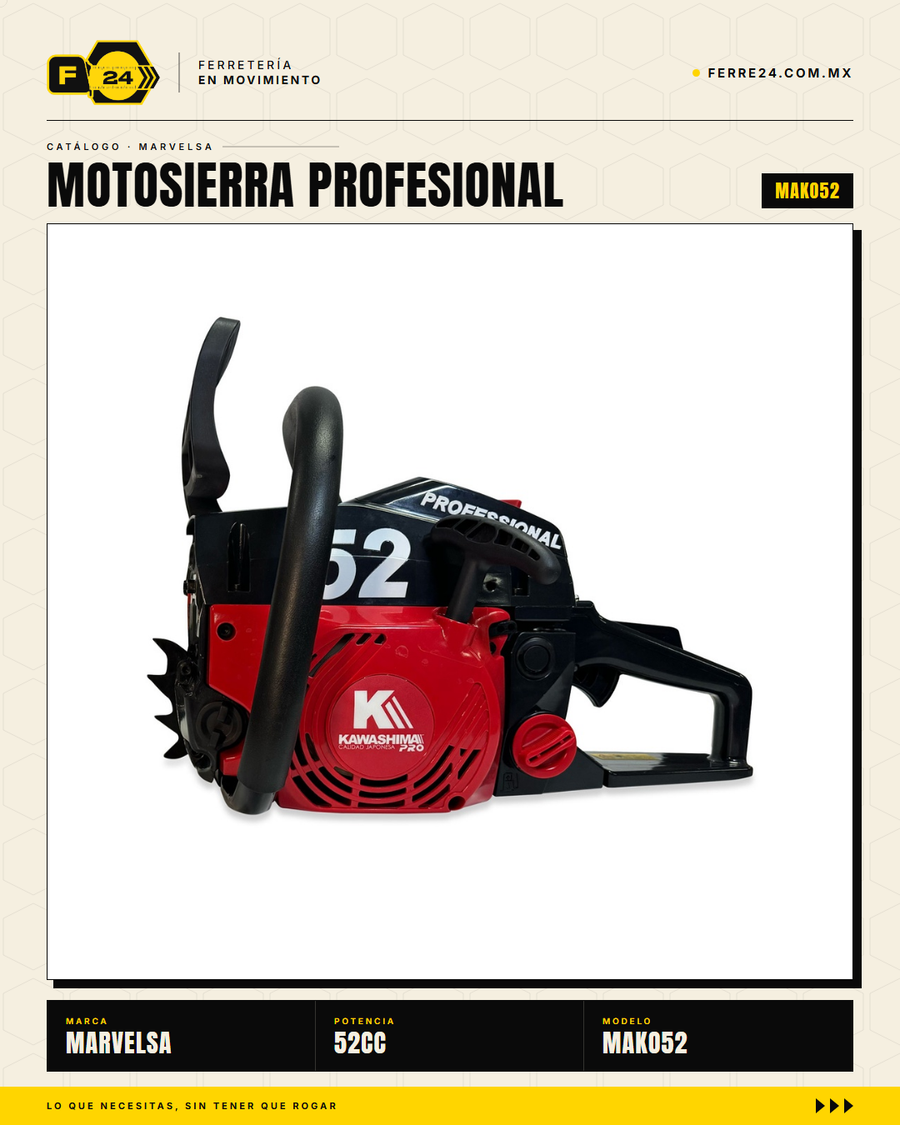 Motosierra Kawashima Pro 52cc — 2 Barras + 2 Cadenas Oregon Incluidas · sec_002