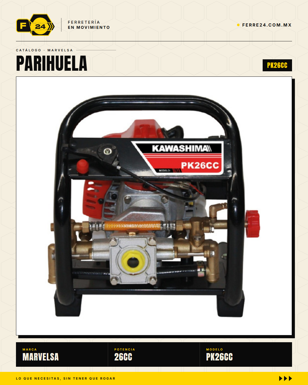 Parihuela Kawashima PK26CC — Motobomba Mochila 26 cc Bomba Bronce · sec_002