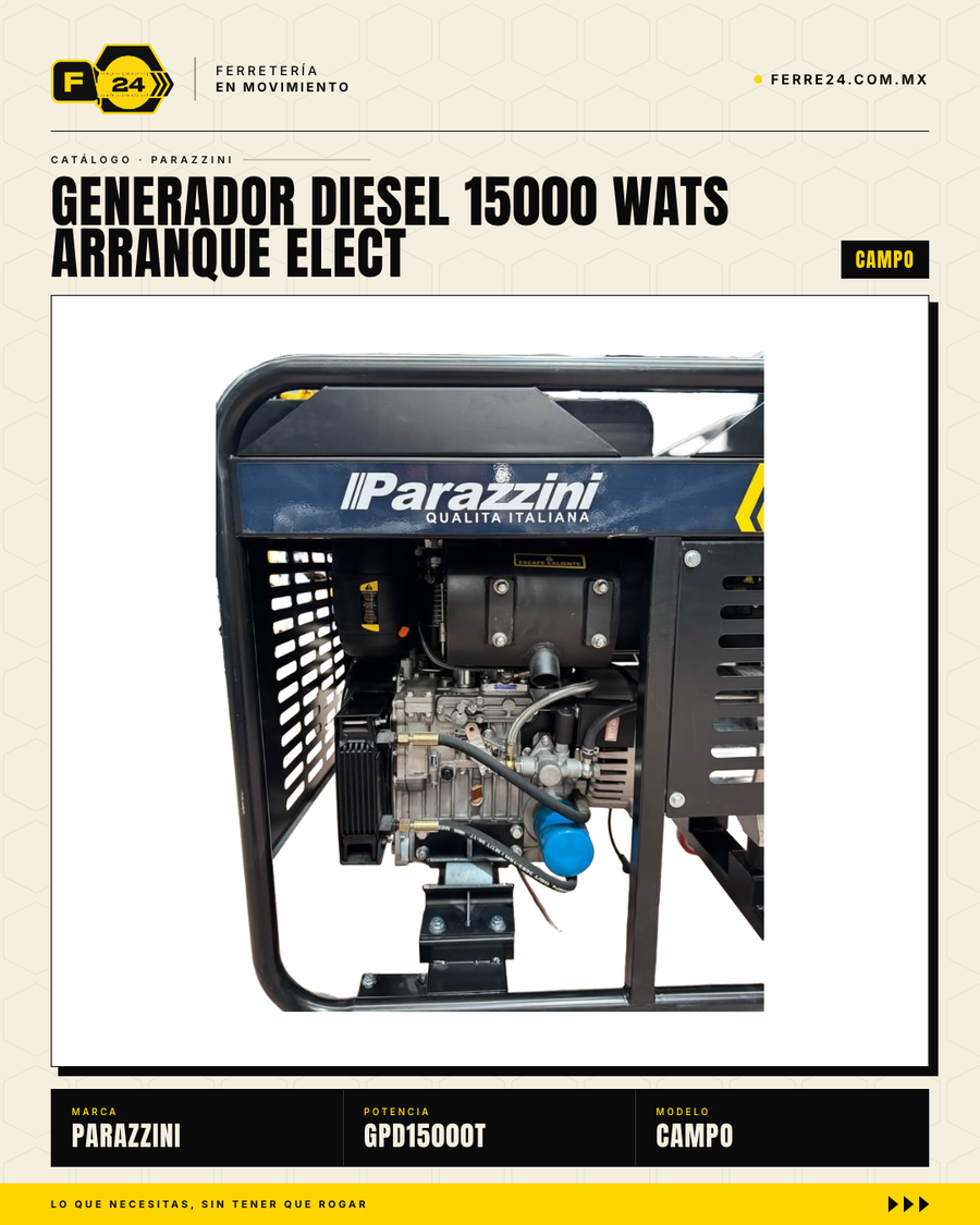 Generador Diesel Trifásico 15,000W / 18.75 kVA Arranque Eléctrico — Parazzini GPD15000T · sec_002