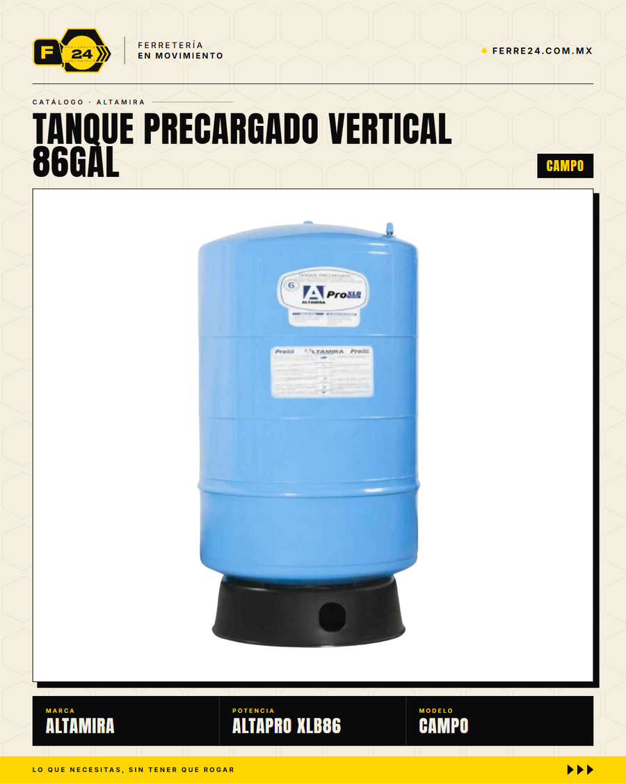 Tanque Precargado ALTAMIRA 86 Gal — Garantía 6 Años, Codo Inox 304 Incluido · sec_002_guerrero_xlb86