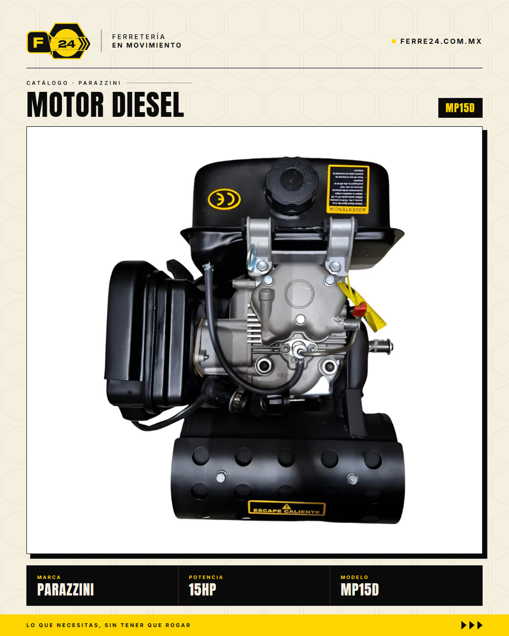 Motor Diesel 15 HP Parazzini MP15D con Arranque Eléctrico — Para Bomba, Generador y Obra · sec_002_marvelsa