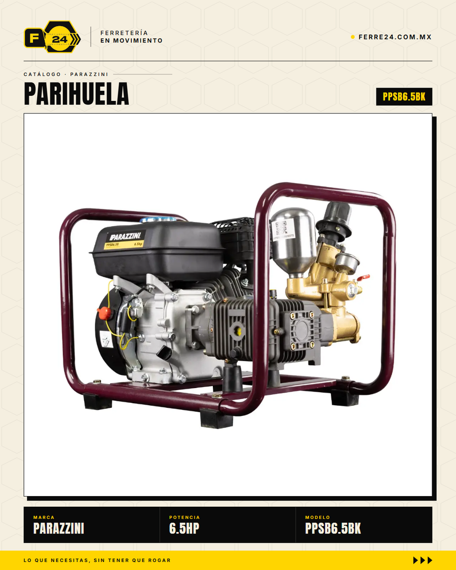 Parihuela Parazzini 6.5HP Transmisión Directa — Kit Manguera y Carrete · sec_002_marvelsa