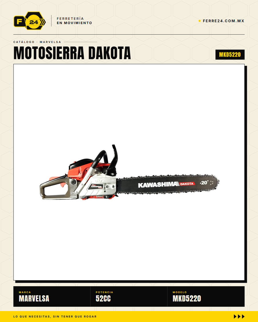 Motosierra Kawashima Dakota 52cc — Barra 20 Pulg. + Kit Completo · sec_003