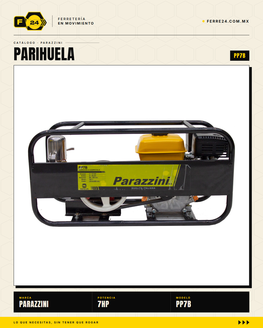 Kit Parihuela Parazzini 7 HP — Bomba Bronce + 100 m de Manguera · sec_003
