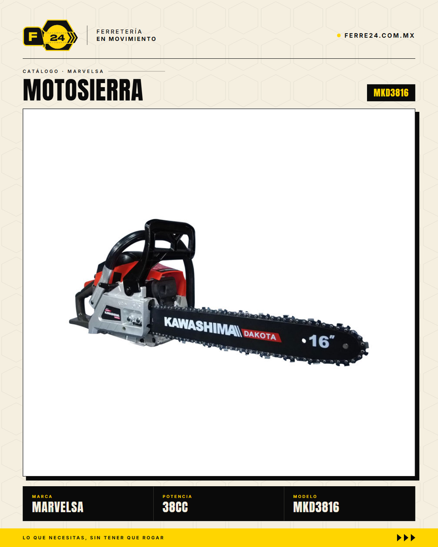 Motosierra Kawashima Dakota 38cc — Barra 16" con Kit Completo · sec_003