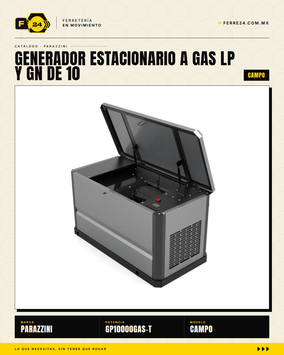 Generador estacionario trifásico 10 kW — gas LP/GN, ATS automático · sec_003