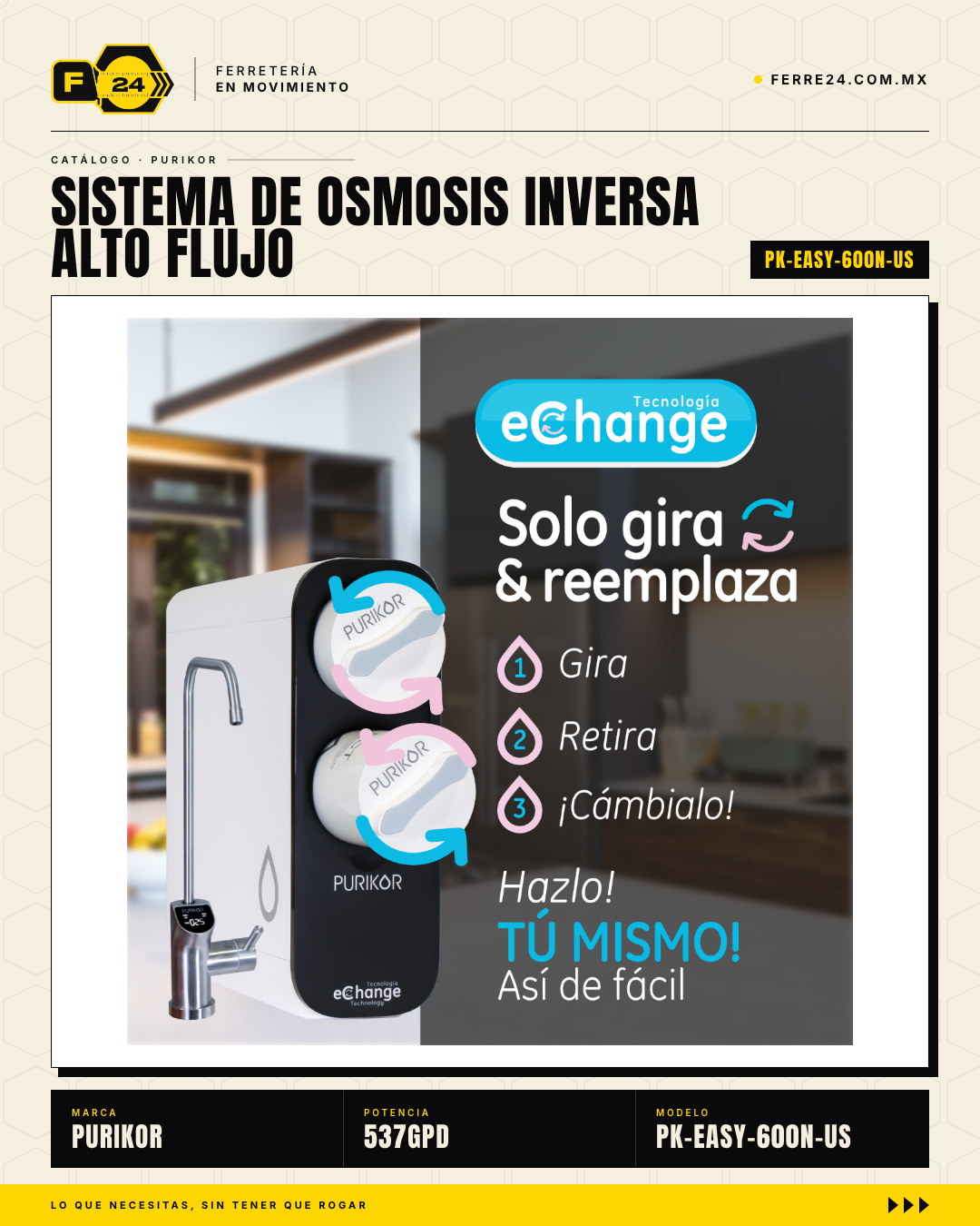 Sistema Ósmosis Inversa PURIKOR 537 GPD — 4 Etapas Sin Tanque · sec_003