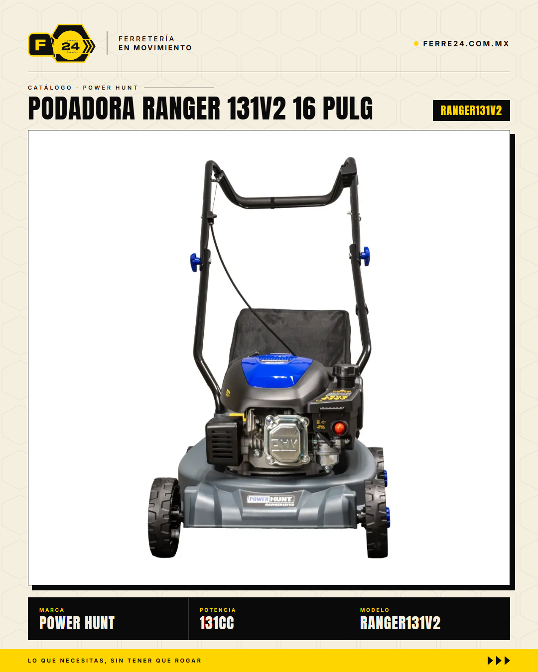 Podadora de Pasto 16" — 131 cc, Empuje Manual, Recolector de 35 L · sec_003