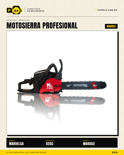 Motosierra Kawashima Pro 52cc — 2 Barras + 2 Cadenas Oregon Incluidas