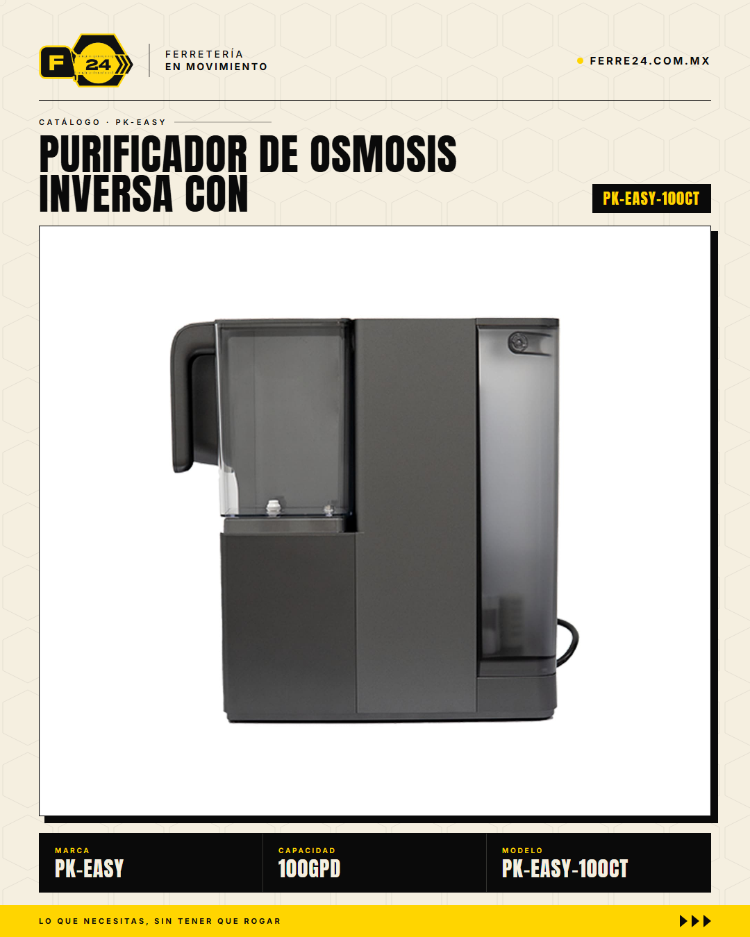 Purificador de Ósmosis Inversa 100GPD con Dispensador — PK-EASY 100CT · sec_003