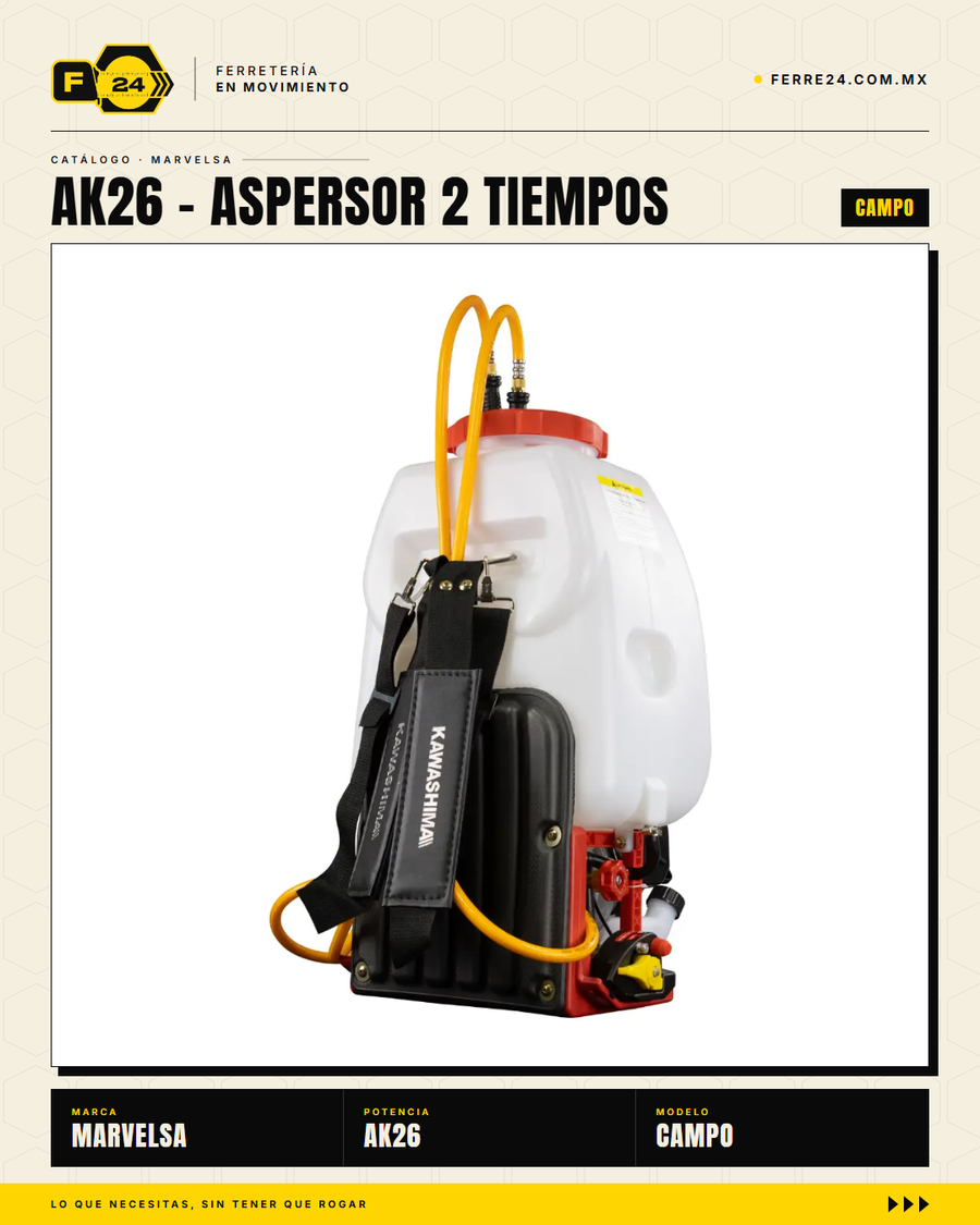 Aspersor Kawashima AK26 — Motor 2 Tiempos 26cc, Depósito 25 Litros

--- · sec_003