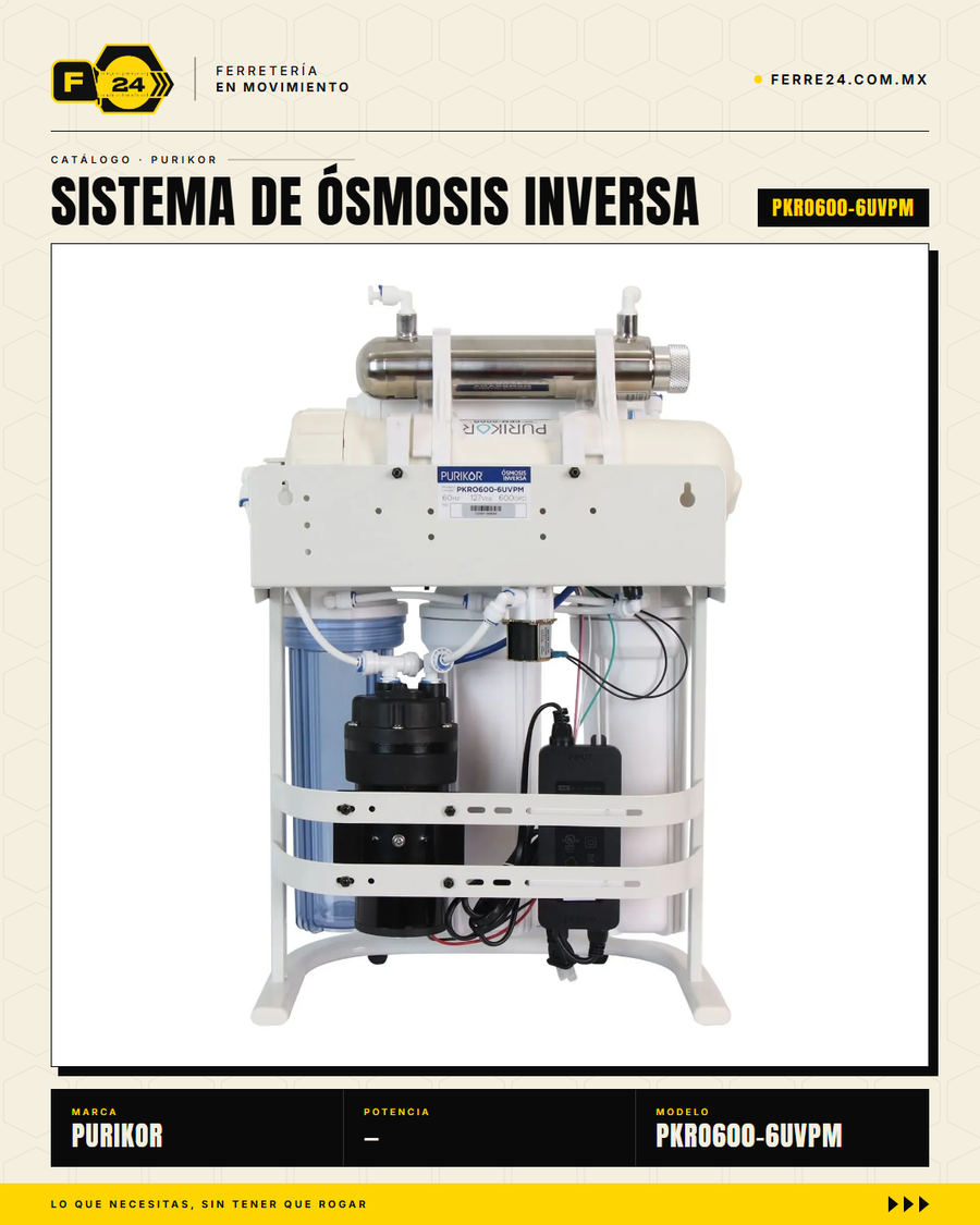 Sistema de Ósmosis Inversa PURIKOR 600 GPD 6 Etapas con UV — PKRO600-6UVPM · sec_003