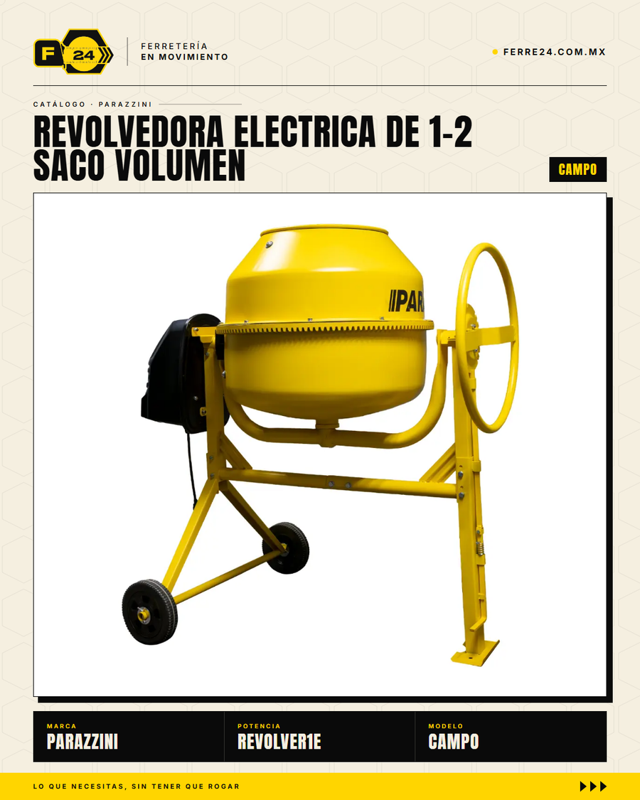 Revolvedora Eléctrica Parazzini 180 L — 650W, 110V, 1/2 Saco · sec_003