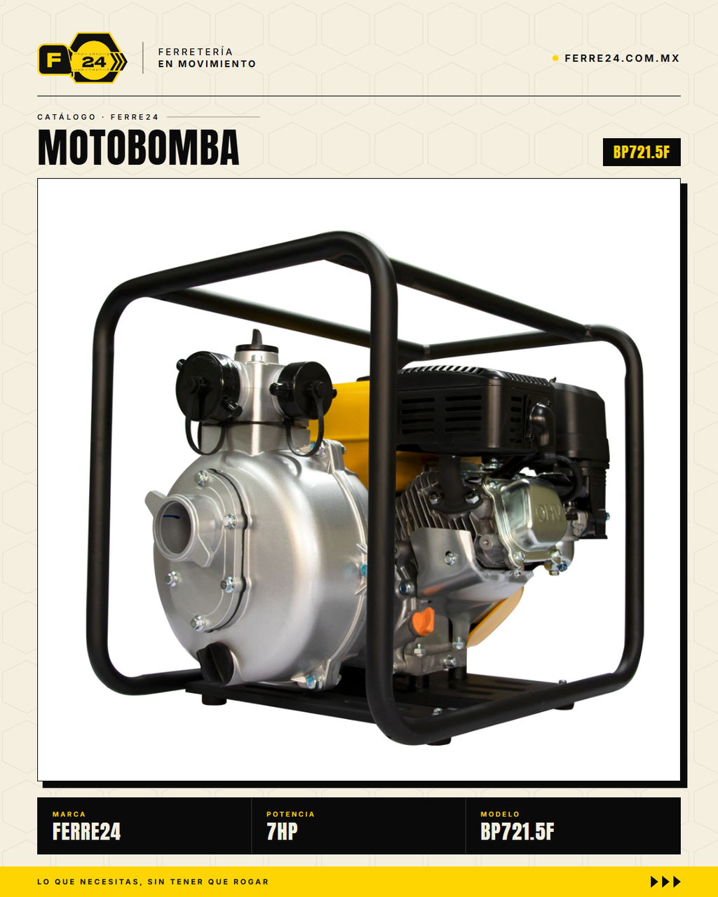 Motobomba Alta Presión 7 HP — 65 m, Tres Salidas · sec_003
