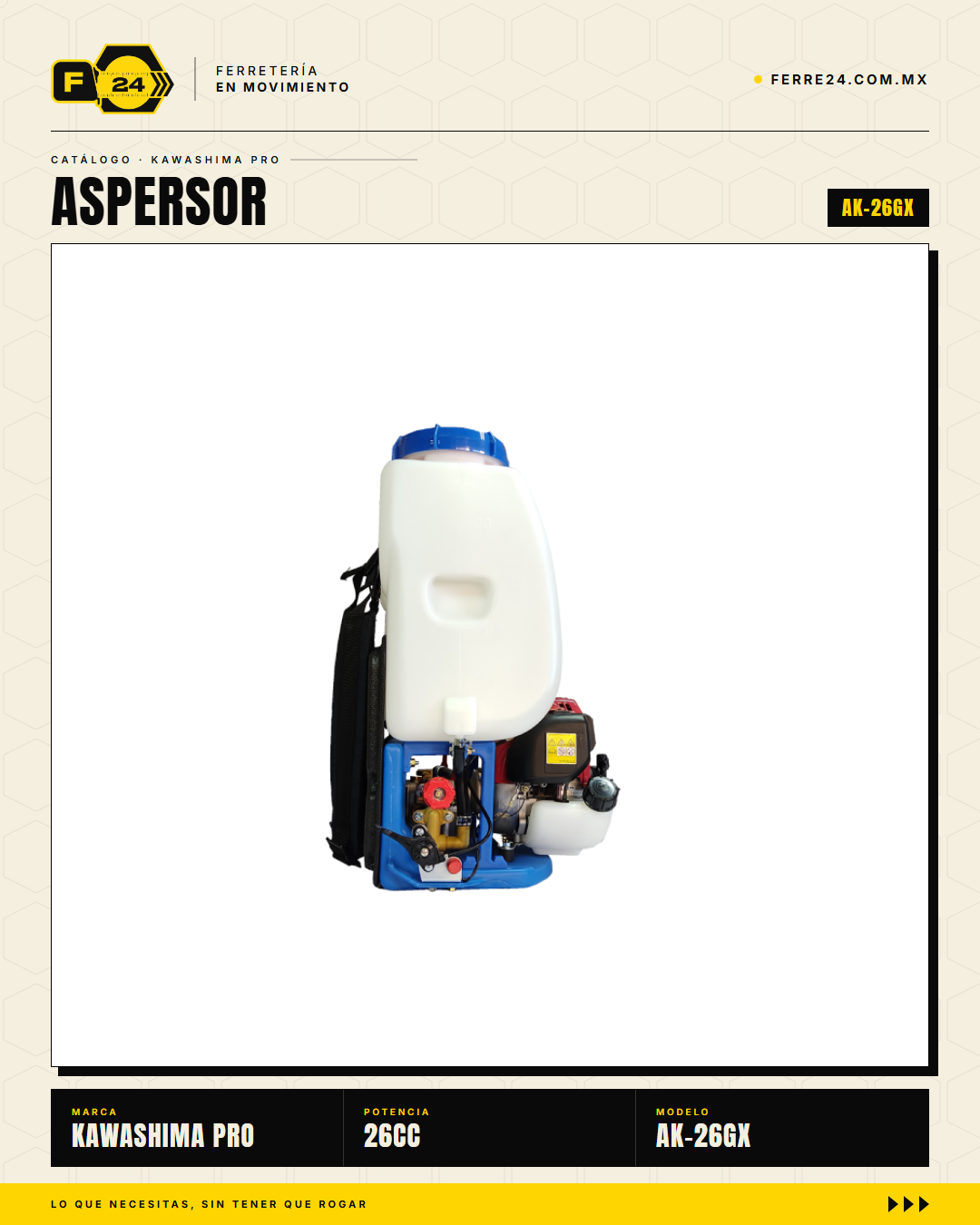 Aspersor de Mochila 26 cc — Motor Honda GX25, Tanque de 25 L · sec_003