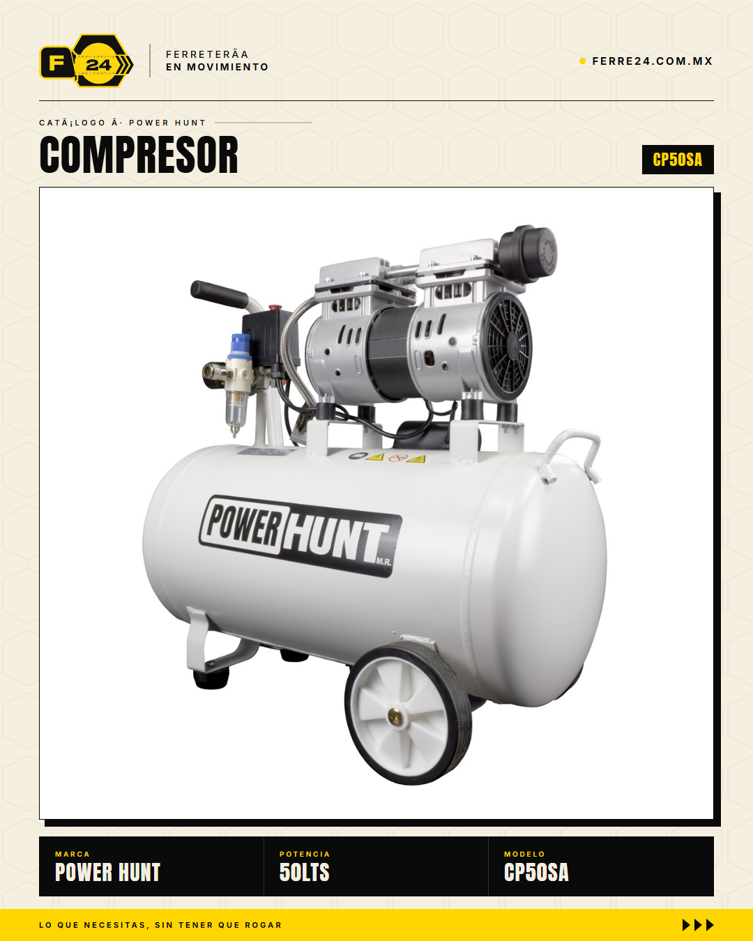 Compresor Power Hunt 50 L — Libre de Aceite, Doble Conexión Rápida · sec_003