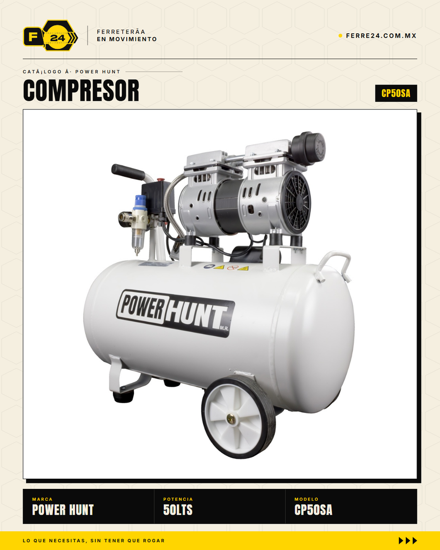 Compresor Power Hunt 50 L — Libre de Aceite, Doble Conexión Rápida · sec_003