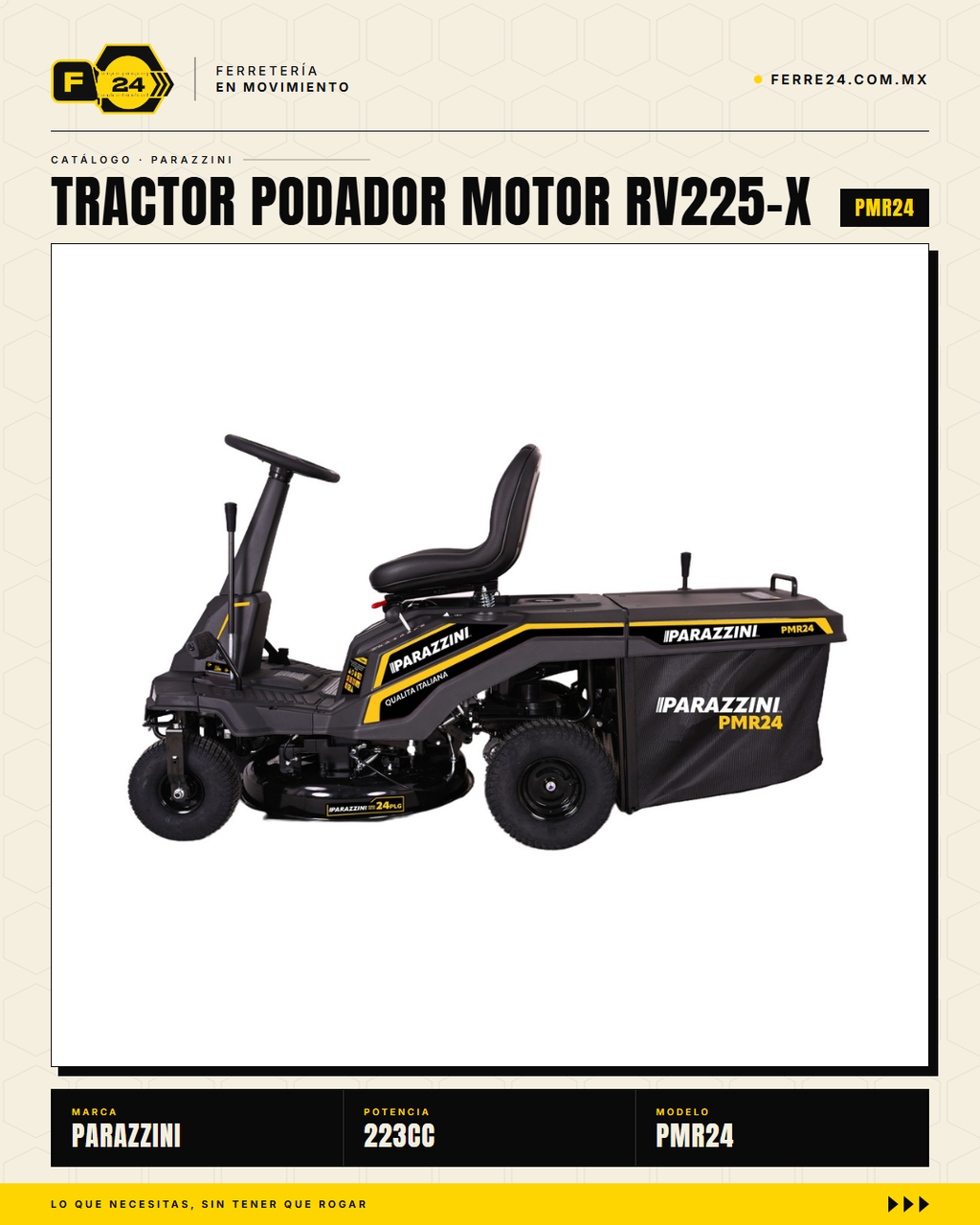 Tractor Podador Parazzini PMR24 — Motor 223cc 4T, 24 Pulgadas, Encendido Eléctrico · sec_003
