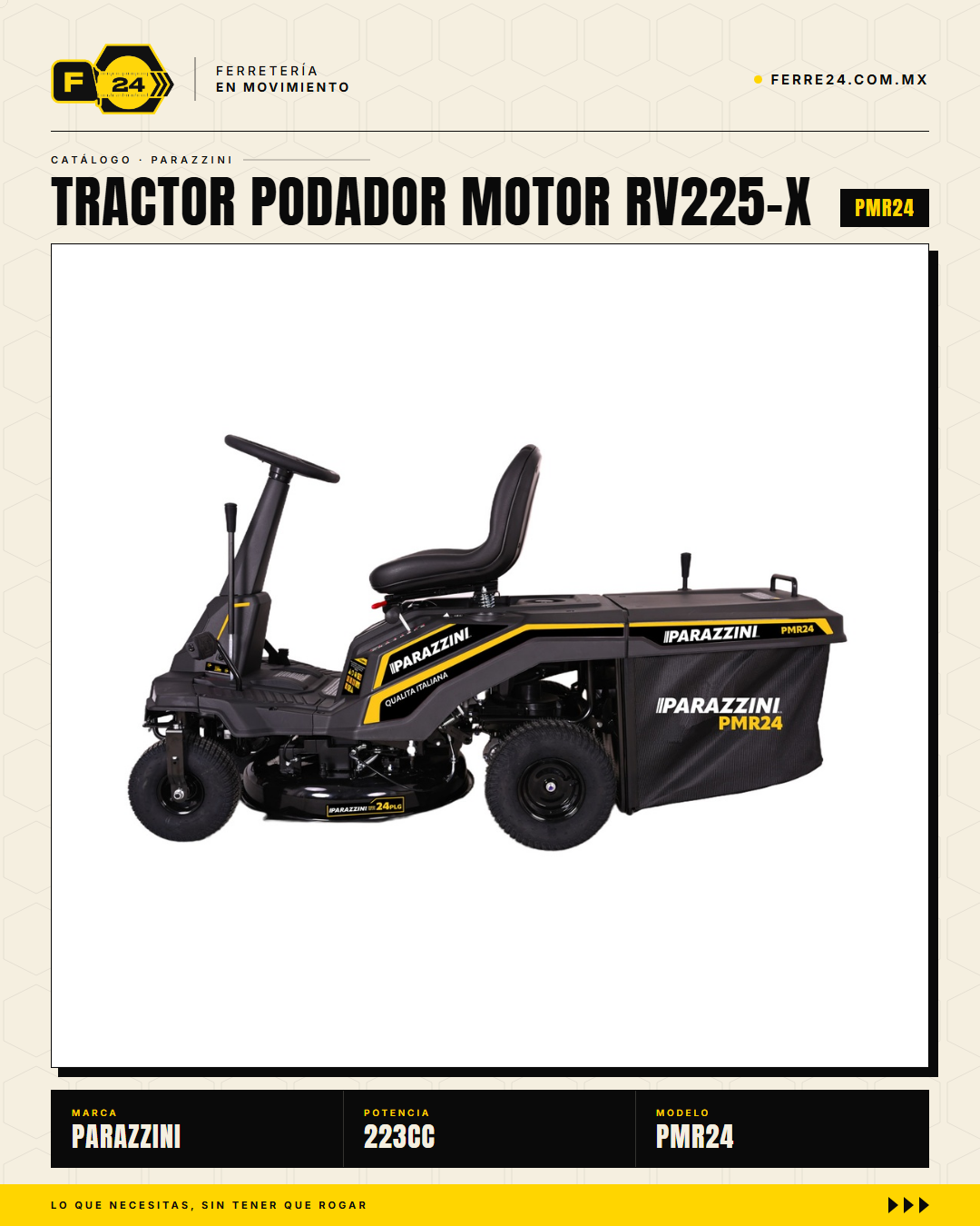 Tractor Podador Parazzini PMR24 — Motor 223cc 4T, 24 Pulgadas, Encendido Eléctrico · sec_003
