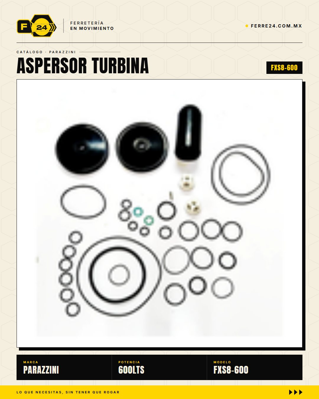 Aspersor Turbina Parazzini 600 L — PTO 50 HP · 32" · 24 Boquillas · sec_003