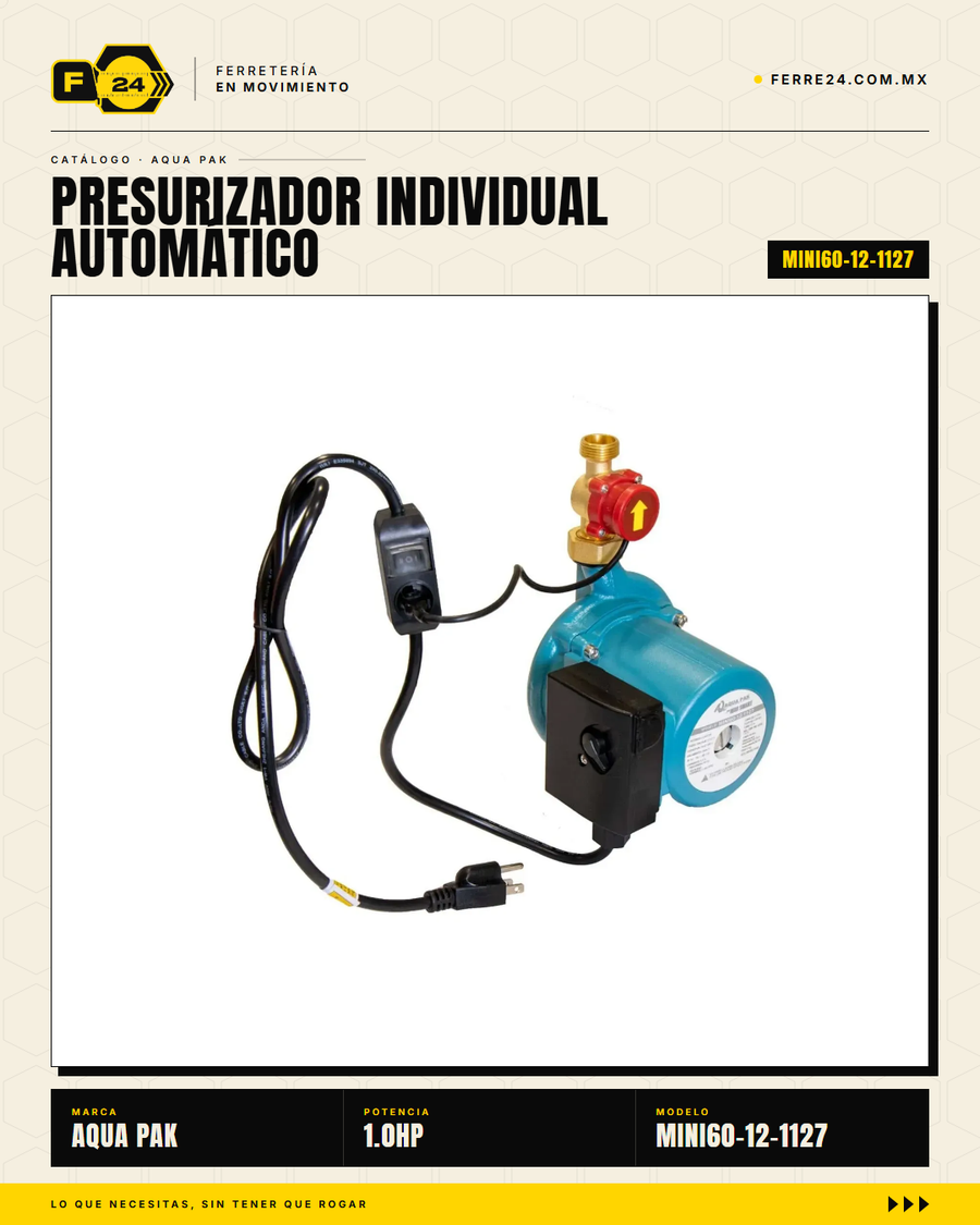 Presurizador Individual Automático AQUA PAK MINI60-12 — Serie MINI SMART, 60 lpm, 1/3 HP, 127 V · sec_003