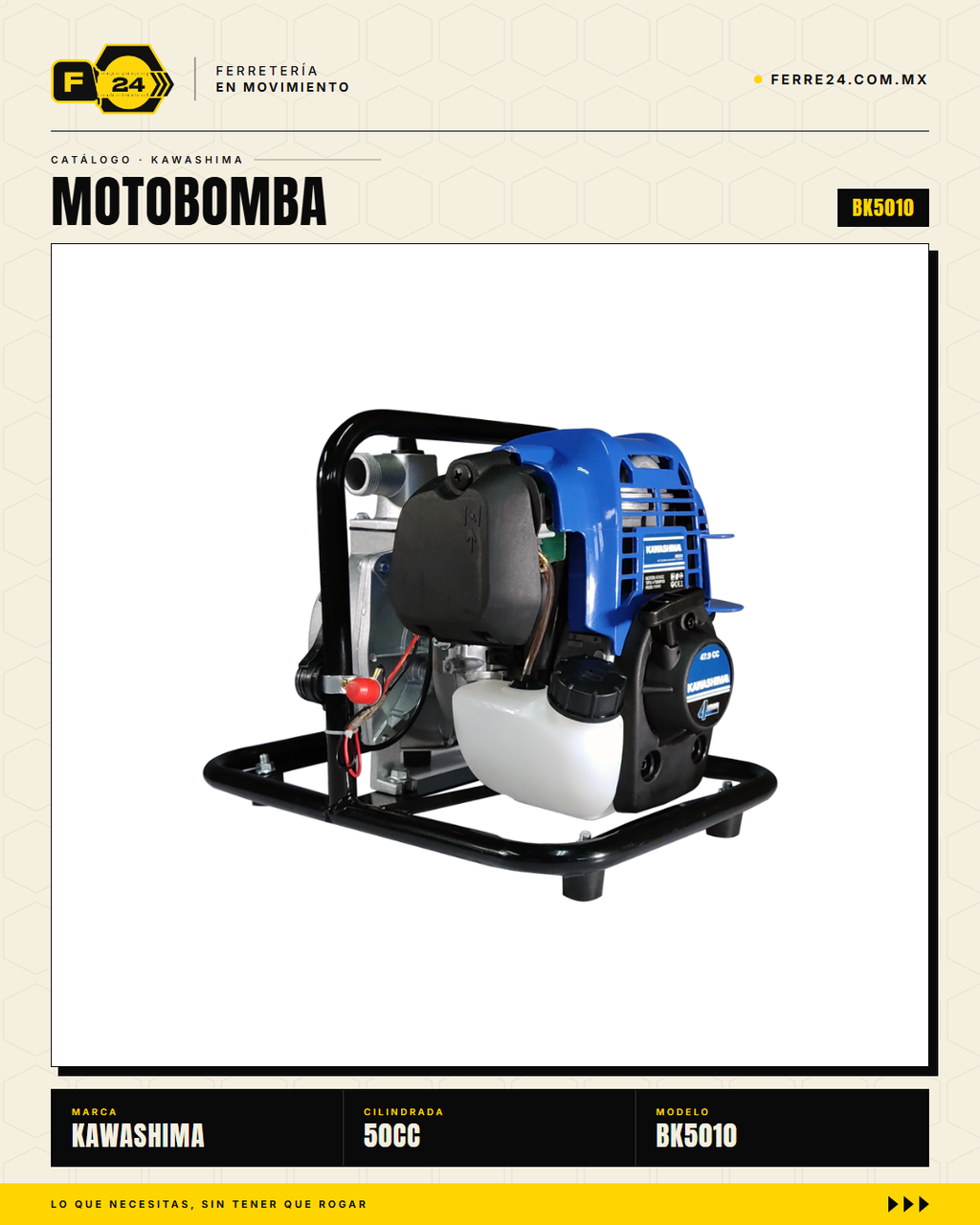 Motobomba Kawashima BK5010 50 cc — 1", 11 kg · sec_003