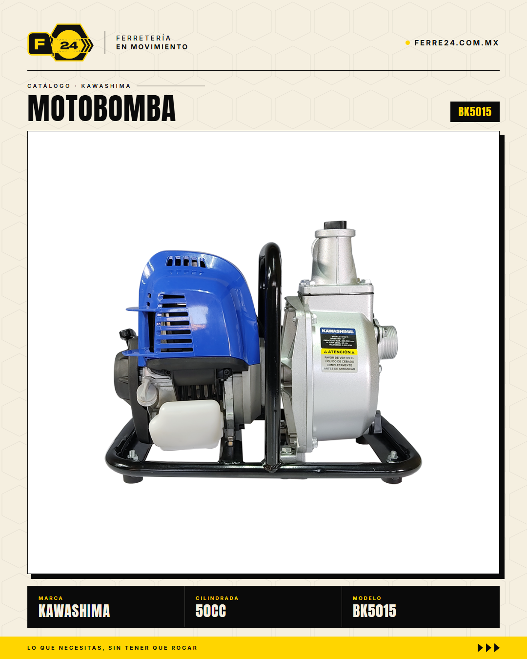 Motobomba Kawashima BK5015 50 cc — 1" y 1.5", 30 m · sec_003