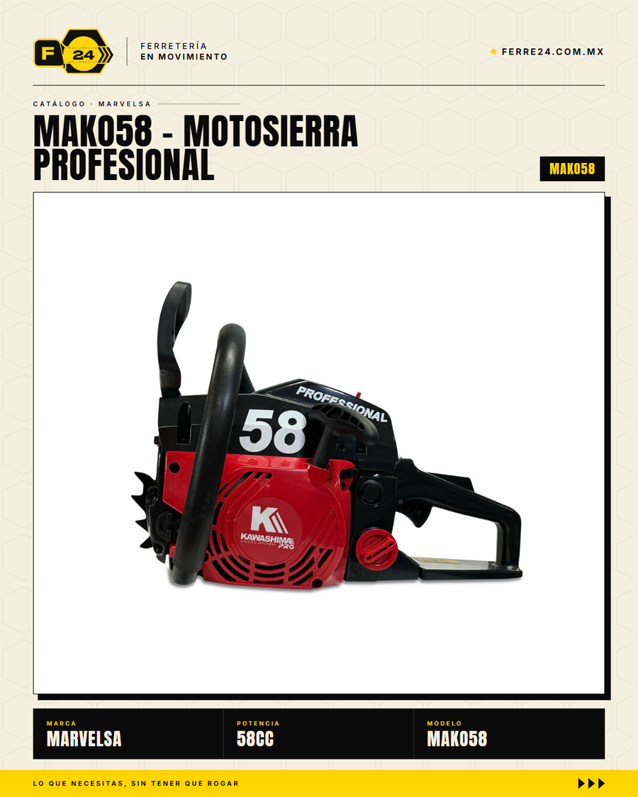 Motosierra Kawashima Pro 58 cc — Kit completo, lista para trabajar · sec_003