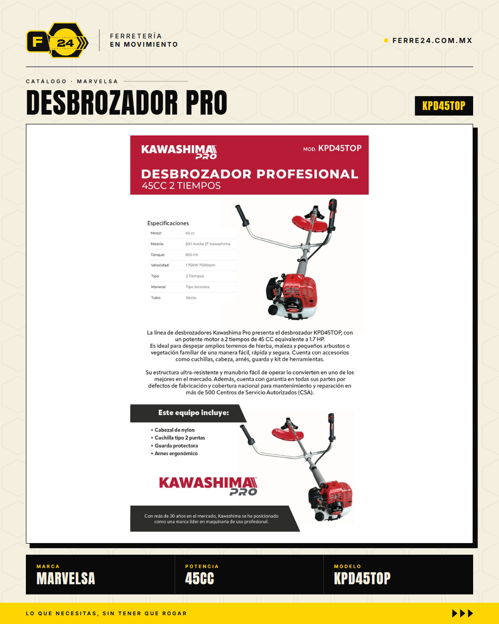 Desbrozador PRO 45cc 2 Tiempos Kawashima — Kit Completo · sec_003
