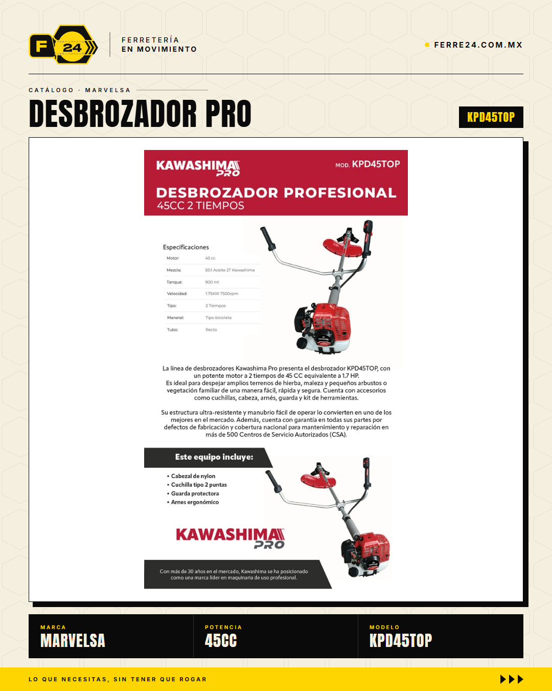 Desbrozador PRO 45cc 2 Tiempos Kawashima — Kit Completo · sec_003