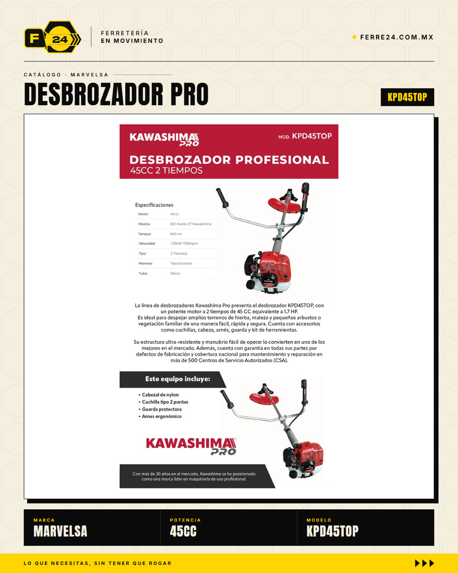 Desbrozador PRO 45cc 2 Tiempos Kawashima — Kit Completo · sec_003