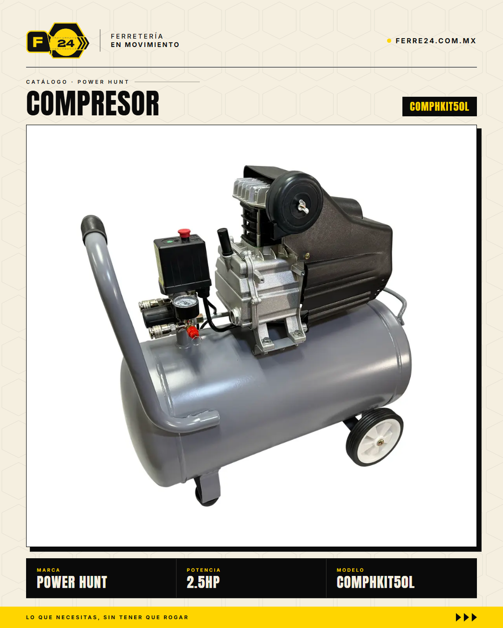 Compresor Power Hunt 2.5 HP 50 Lts — Kit Completo con Manguera y Pistola de Gravedad · sec_003
