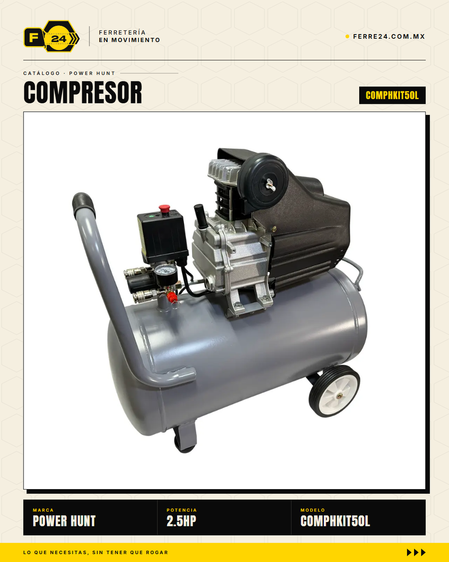 Compresor Power Hunt 2.5 HP 50 Lts — Kit Completo con Manguera y Pistola de Gravedad · sec_003