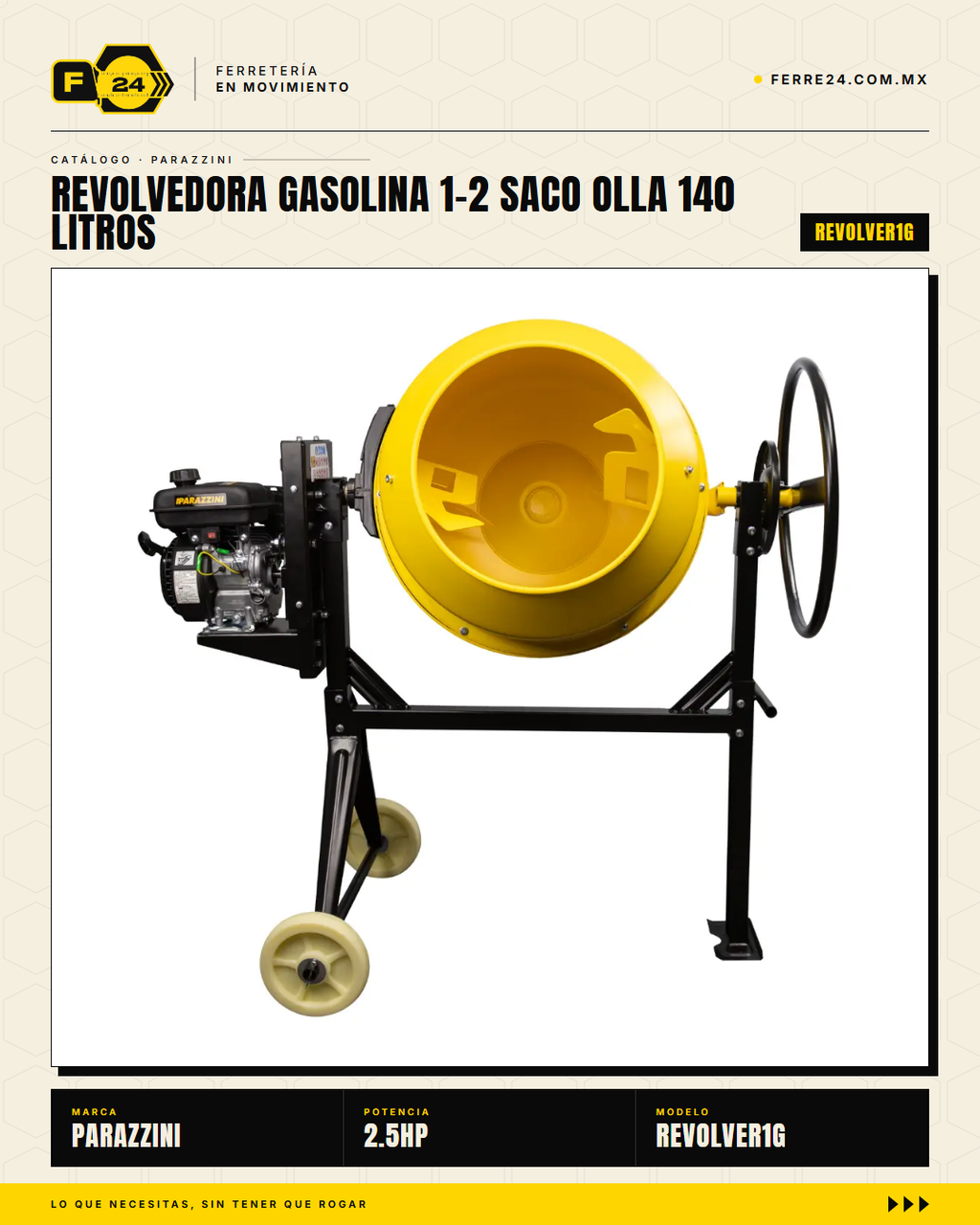 Revolvedora a Gasolina ½ Saco — Olla de 140 L, 2.5 m³/h · sec_003