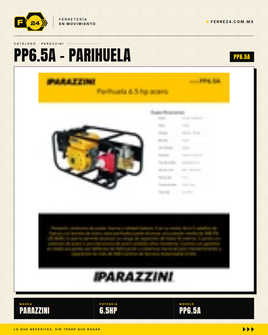 Parihuela Parazzini 6.5 HP — Motobomba a Gasolina sobre Carrito · sec_003