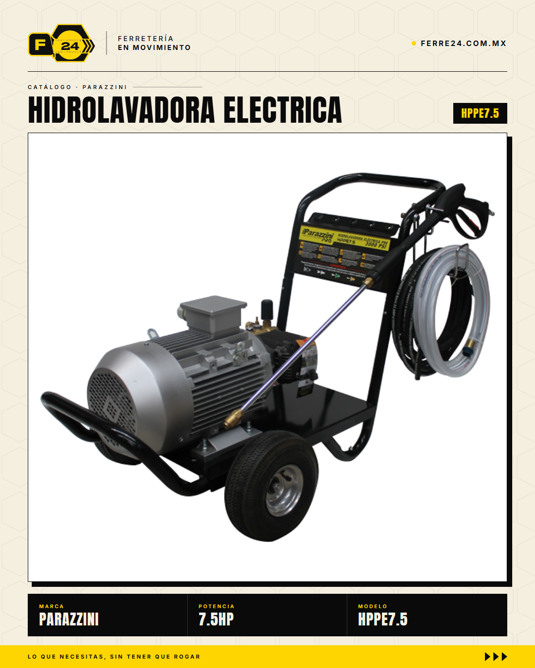 Hidrolavadora Industrial Trifásica 5.5 kW · 3,191 PSI Parazzini Pro · sec_003