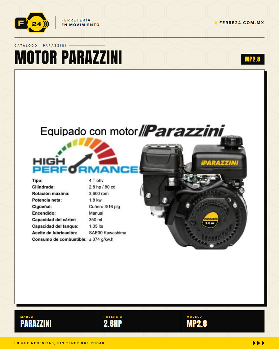 Motor Parazzini 2.8 HP / 97cc — 4 Tiempos OHV · sec_003