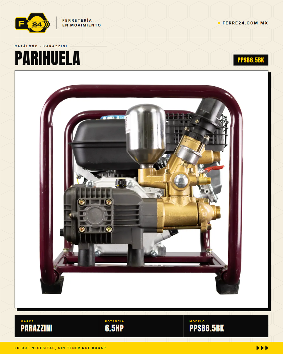 Parihuela Parazzini 6.5HP Transmisión Directa — Kit Manguera y Carrete · sec_003_marvelsa