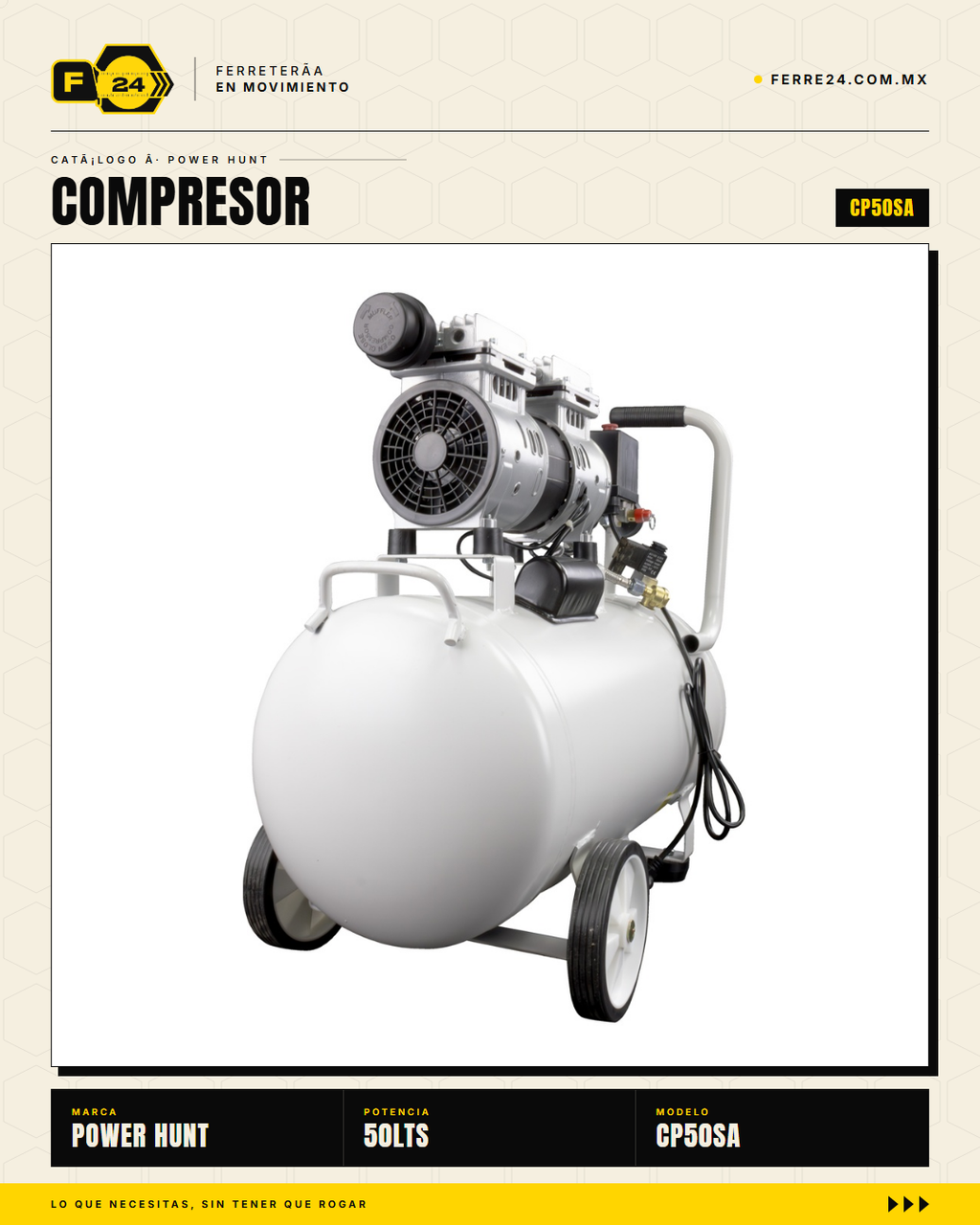 Compresor Power Hunt 50 L — Libre de Aceite, Doble Conexión Rápida · sec_004